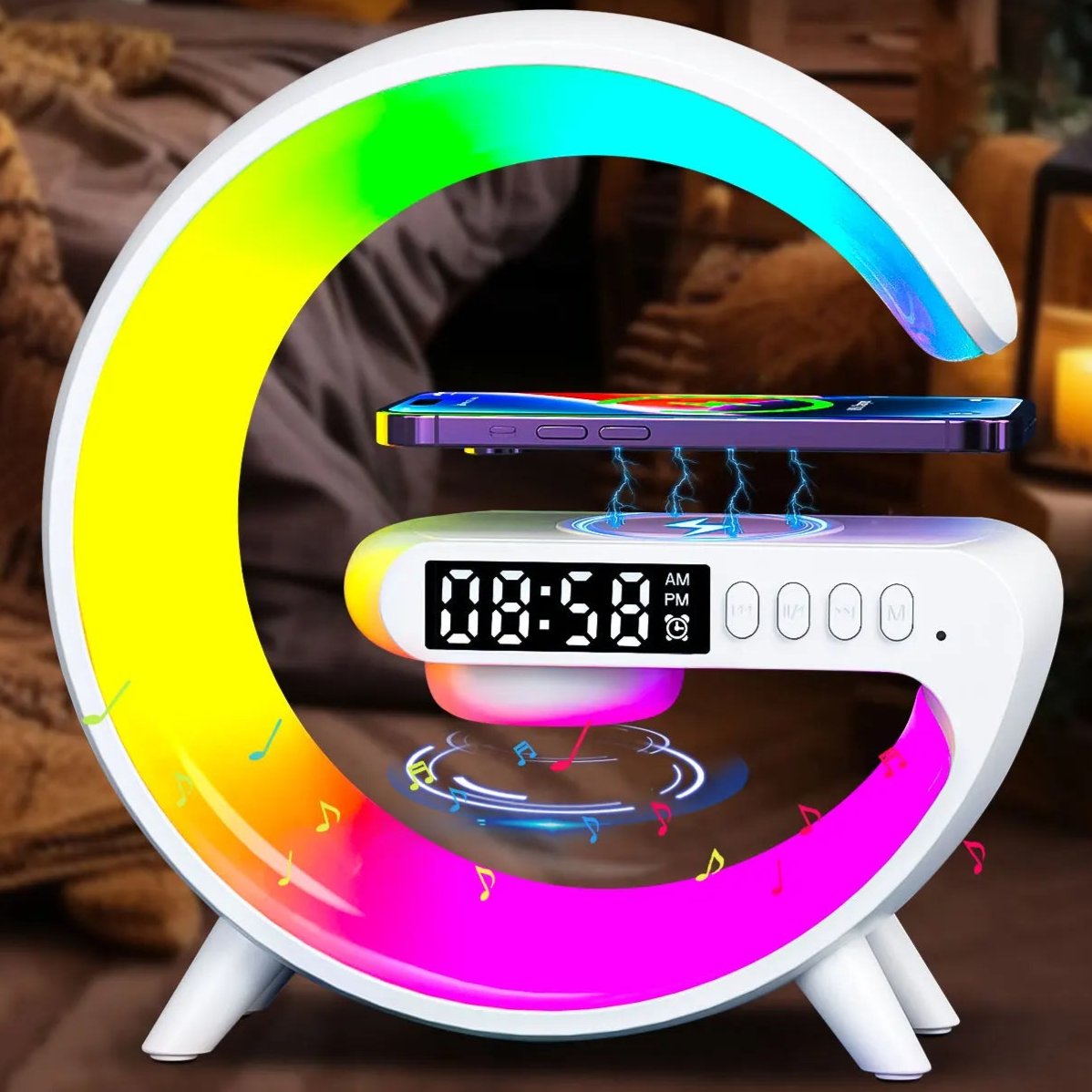 All-in-One Wireless Charging Station – 15W Fast Charger, Speaker, RGB Night Light & More!"